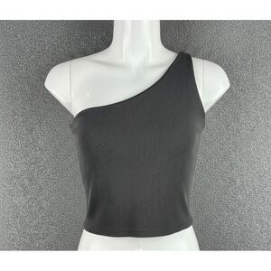 Cotton On Women's Stretch One Shoulder‎ Cropped Tank Ribbed Medium Gray Trendy